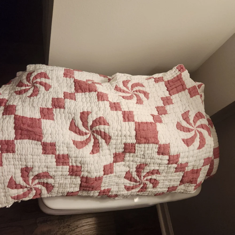 NEW THRESHOLD White/Red Bedding Comforter & 2 SHAMS QUEEN